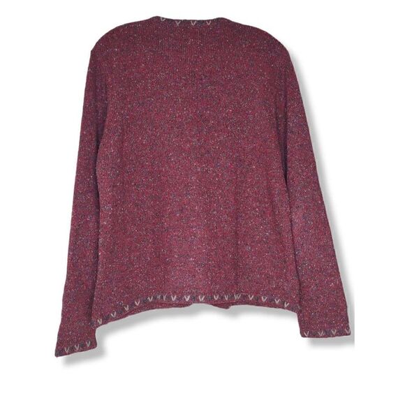 Woolrich Red Jacket Wool Tweed Knit Ruby and Gray LS Button Front Pockets Vintag - Picture 2 of 9